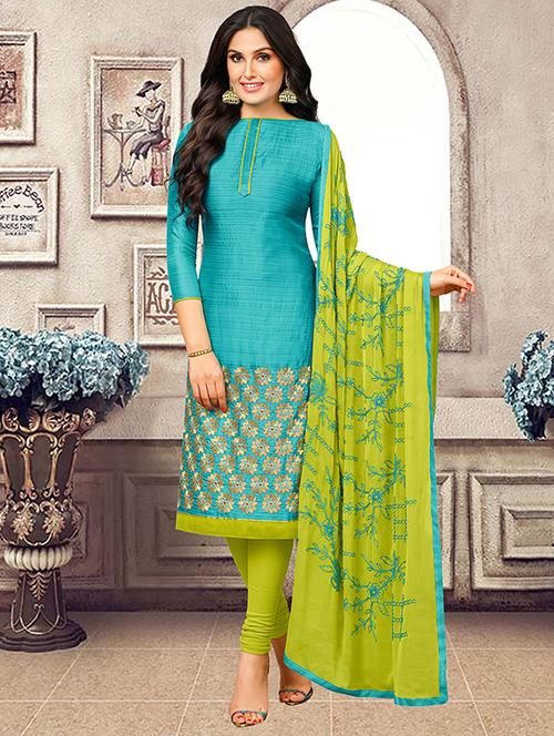 blue art silk unstitched suit - 15515909 - Very Small Image - 1
