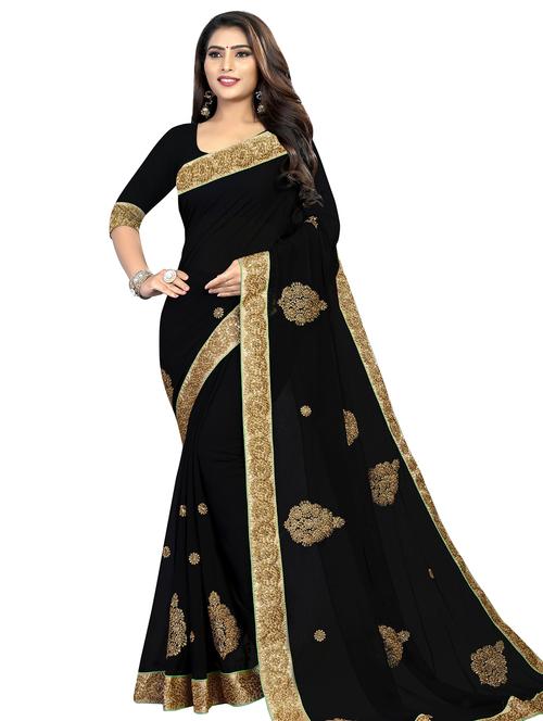 zari embroidered black saree - 15516951 - Very Small Image - 1