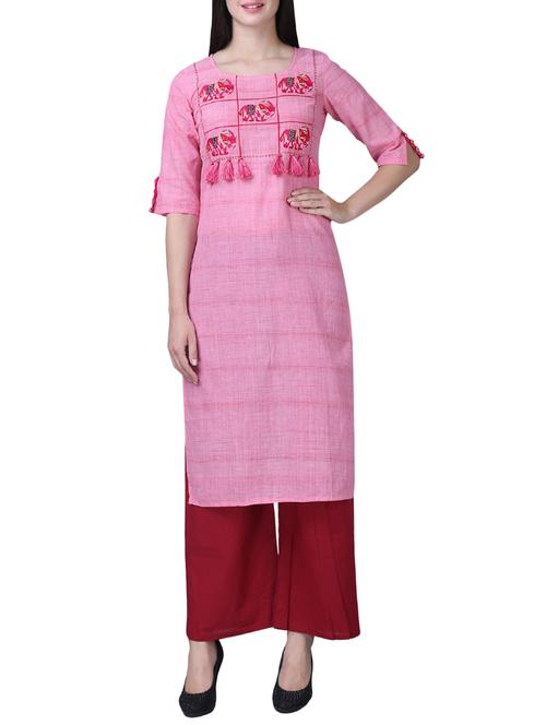 embroidered straight kurta with tassels - 15517027 - Very Small Image - 1