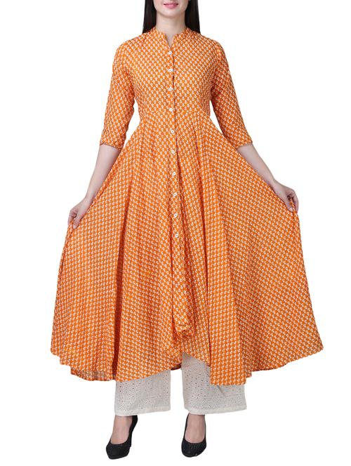 flared printed button placket kurta - 15517100 - Very Small Image - 1