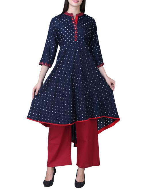 embroidered high low printed kurta - 15517107 - Very Small Image - 1