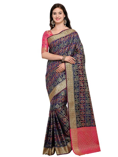conversational zari motif banarasi saree with blouse - 15517207 - Very Small Image - 1