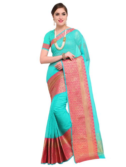 conversational zari border woven saree with blouse - 15517220 - Very Small Image - 1