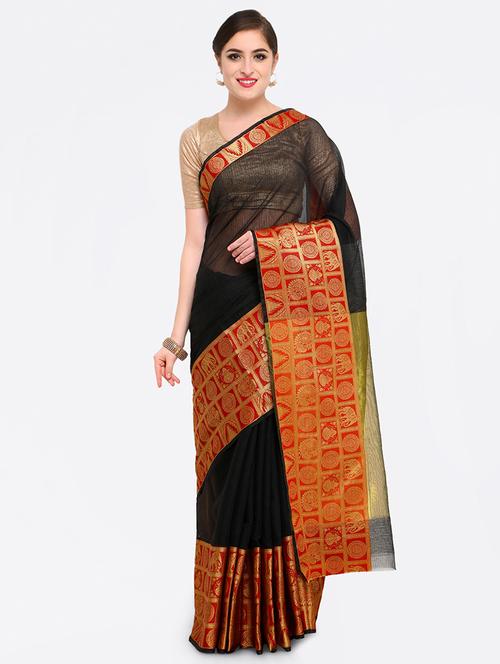 conversational zari border woven saree with blouse - 15517221 - Very Small Image - 1