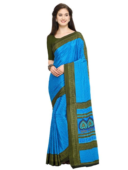 contrast border printed saree with blouse - 15517227 - Very Small Image - 1