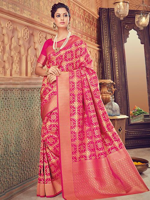 floral zari motif banarasi saree with blouse - 15517239 - Very Small Image - 1