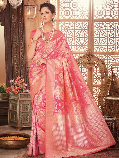 silver zari motif banarasi saree with blouse - 15517241 - Very Small Image - 1