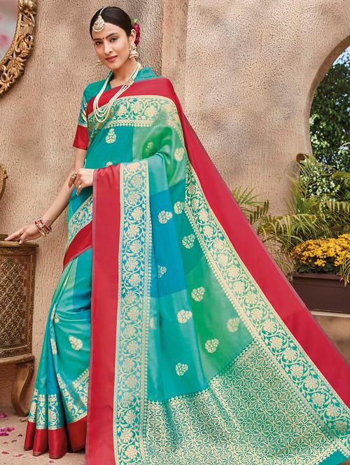 colour block zari banarasi saree with blouse - 15517252 - Very Small Image - 1