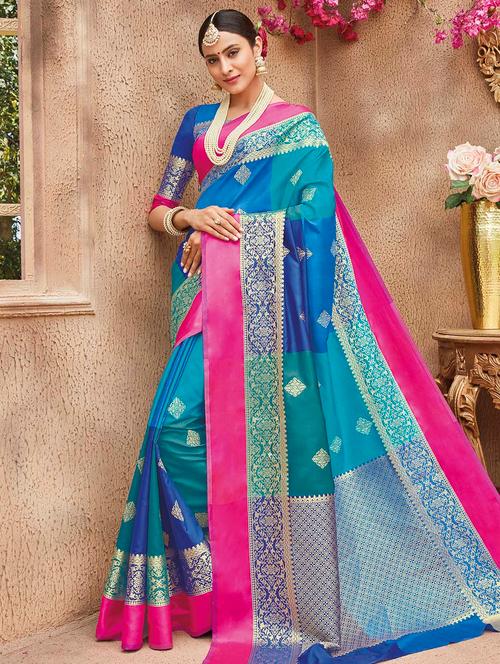tonal shades zari banarasi saree with blouse - 15517257 - Very Small Image - 1