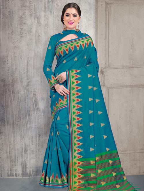 geometrical zari motif banarasi saree with blouse - 15517267 - Very Small Image - 1