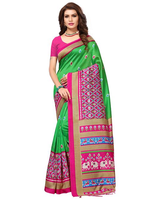 contrast border geometrical printed saree with blouse - 15517281 - Very Small Image - 1