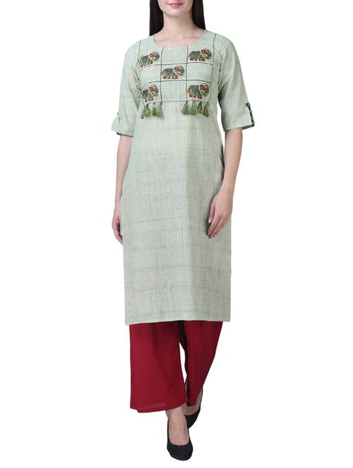 embroidered straight kurta with tassels - 15517287 - Very Small Image - 1