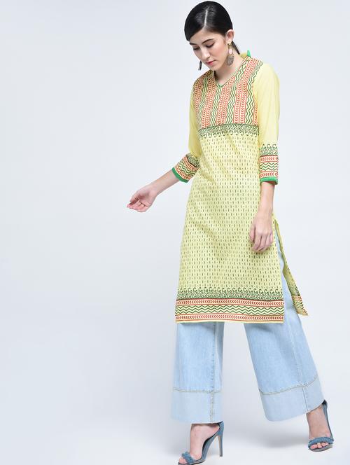 straight block print kurta - 15517683 - Very Small Image - 1