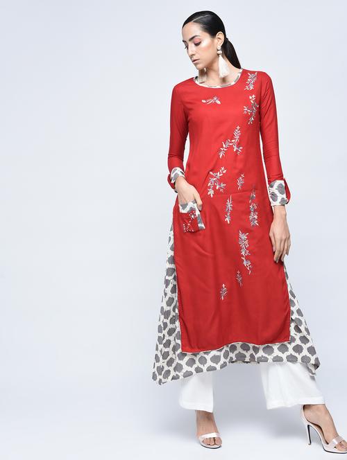 embroidered layered kurta - 15517700 - Very Small Image - 1
