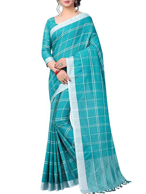 linen checkered woven saree - 15517976 - Very Small Image - 1