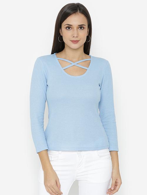 cross neck detail top - 15518046 - Very Small Image - 1