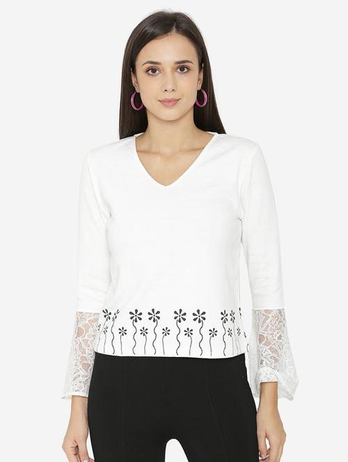 lace detail flute sleeved top - 15518061 - Very Small Image - 1