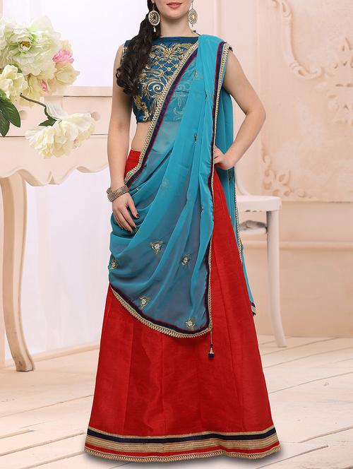 embroidered contrast lehnega set - 15518212 - Very Small Image - 1