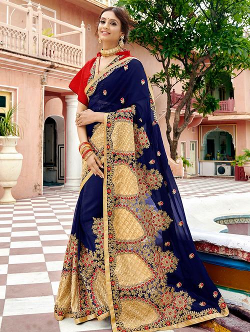 floral embroidered saree - 15518640 - Very Small Image - 1