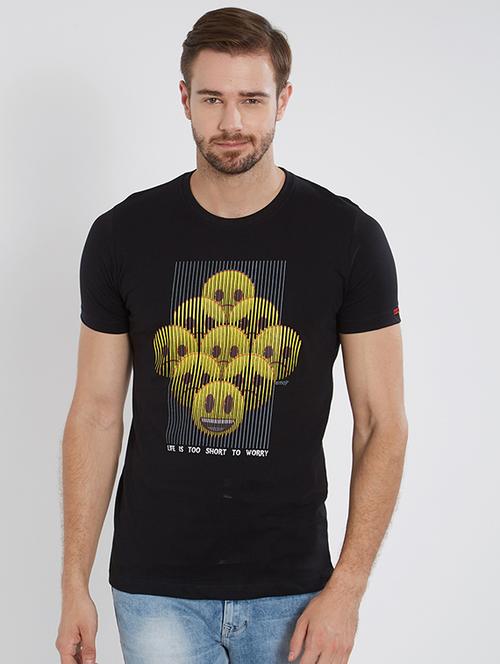 black cotton chest print t-shirt - 15519023 - Very Small Image - 1