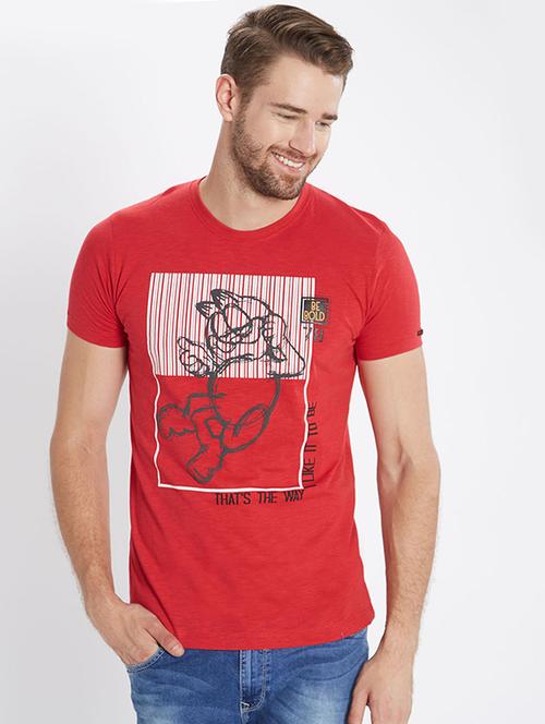 red cotton chest print t-shirt - 15519037 - Very Small Image - 1
