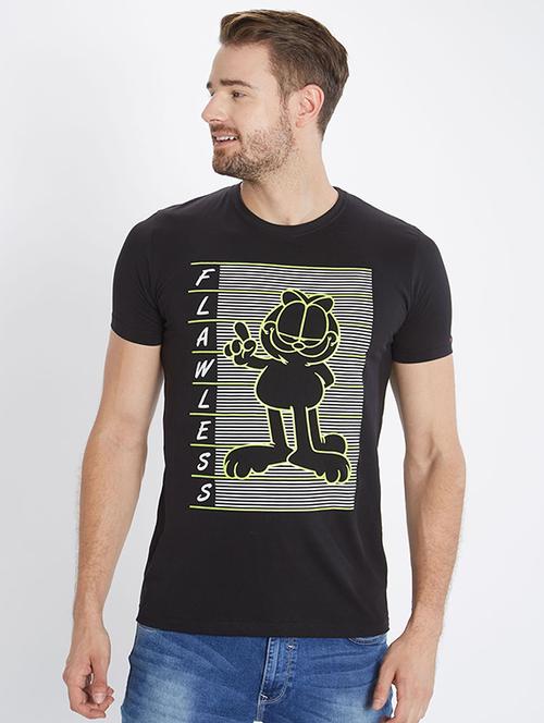 black cotton chest print t-shirt - 15519038 - Very Small Image - 1
