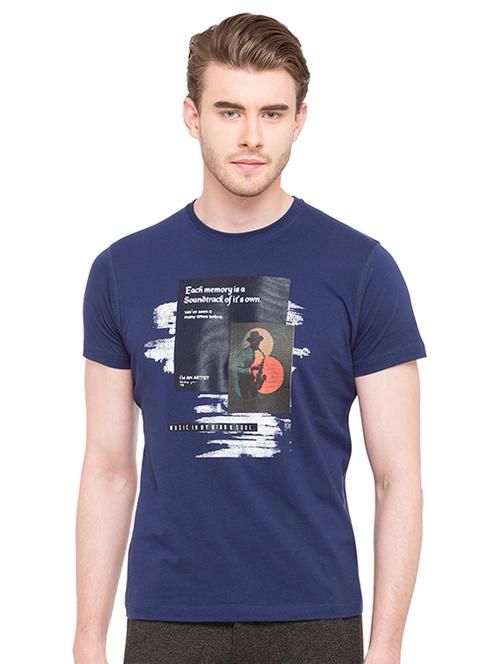 blue cotton chest print t-shirt - 15519146 - Very Small Image - 1