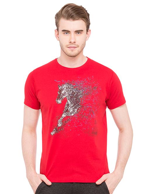 red cotton chest print t-shirt - 15519151 - Very Small Image - 1