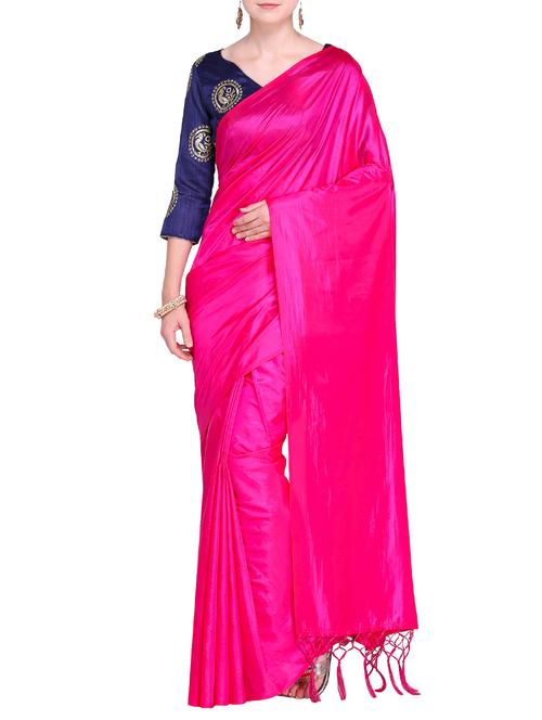 tassels pallu magenta solid saree with blouse - 15519244 - Very Small Image - 1