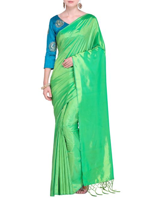 tassels pallu seafoam solid saree with blouse - 15519247 - Very Small Image - 1