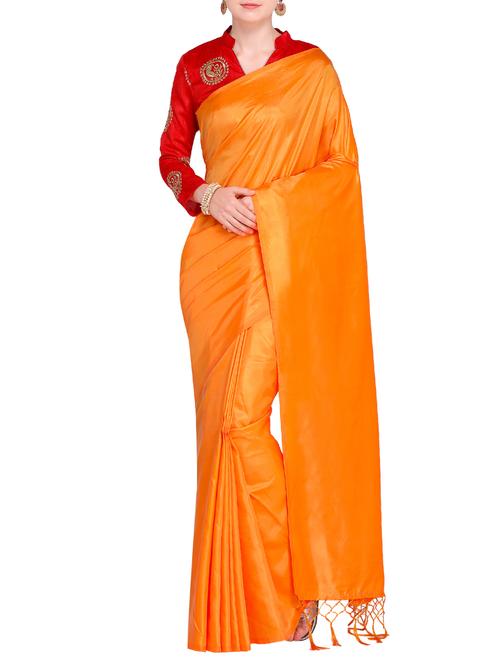 tassels pallu orange solid saree with blouse - 15519249 - Very Small Image - 1