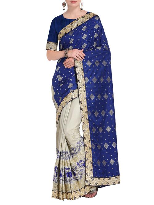 floral embroidered half and half saree with blouse - 15519253 - Very Small Image - 1
