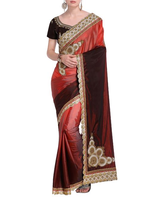 ombre patchwork rust embroidered saree with blouse - 15519256 - Very Small Image - 1