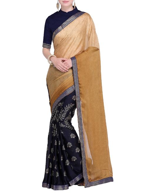 foil printed half and half saree with blouse - 15519258 - Very Small Image - 1