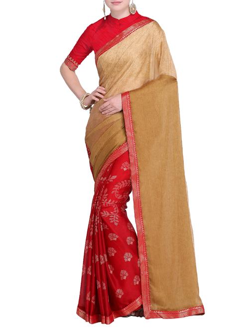 foil printed half and half saree with blouse - 15519259 - Very Small Image - 1