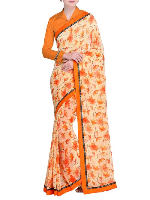 lace border floral printed saree with blouse - 15519261 - Very Small Image - 1