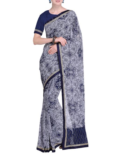 embroidered pallu printed saree with blouse - 15519263 - Very Small Image - 1