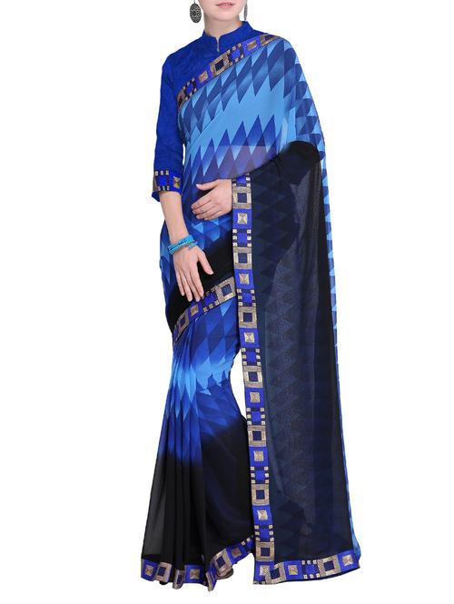 lace border geometrical printed saree with blouse - 15519265 - Very Small Image - 1