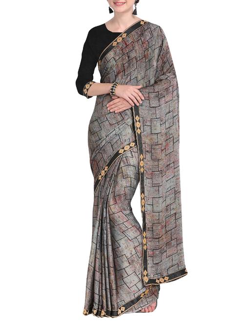 lace border geometrical printed saree with blouse - 15519269 - Very Small Image - 1
