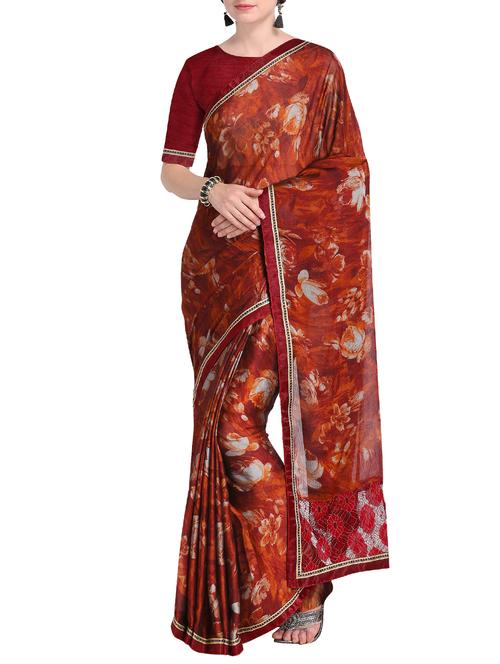 embroidered pallu floral printed saree with blouse - 15519272 - Very Small Image - 1