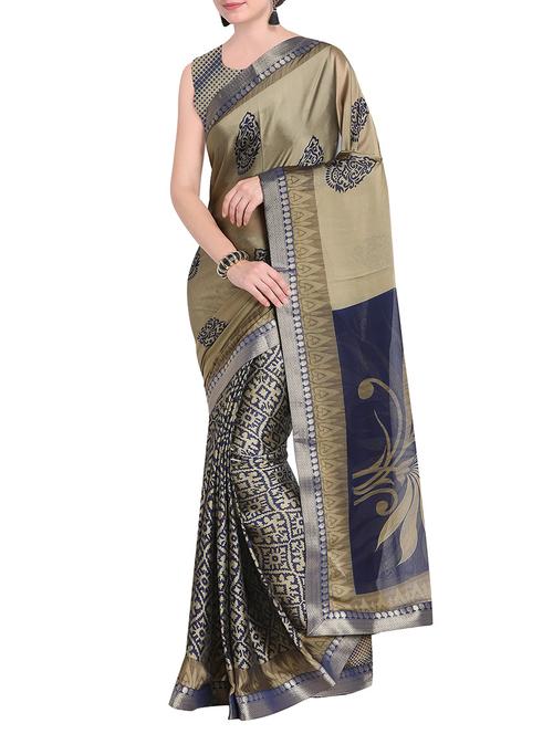jacquard border printed half & half saree with blouse - 15519280 - Very Small Image - 1