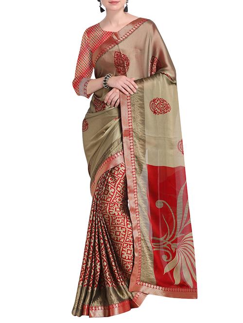 jacquard border printed half & half saree with blouse - 15519281 - Very Small Image - 1