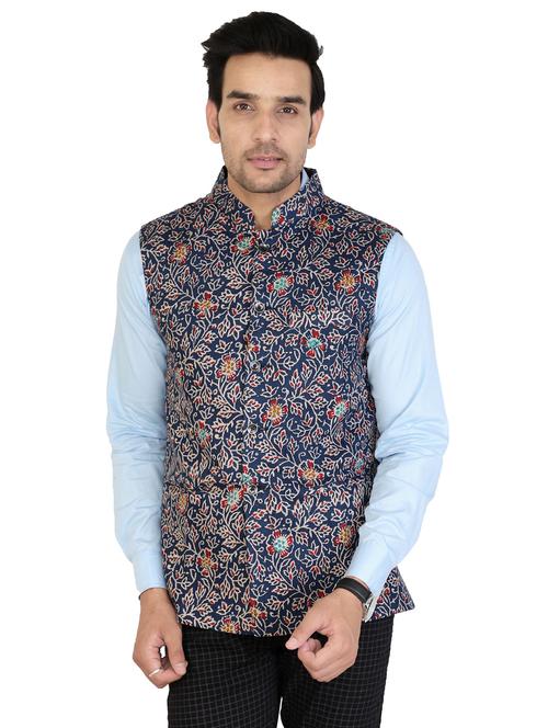 blue cotton nehru jacket - 15520118 - Very Small Image - 1