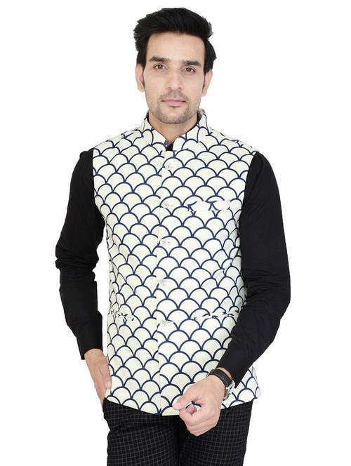 white cotton nehru jacket - 15520136 - Very Small Image - 1