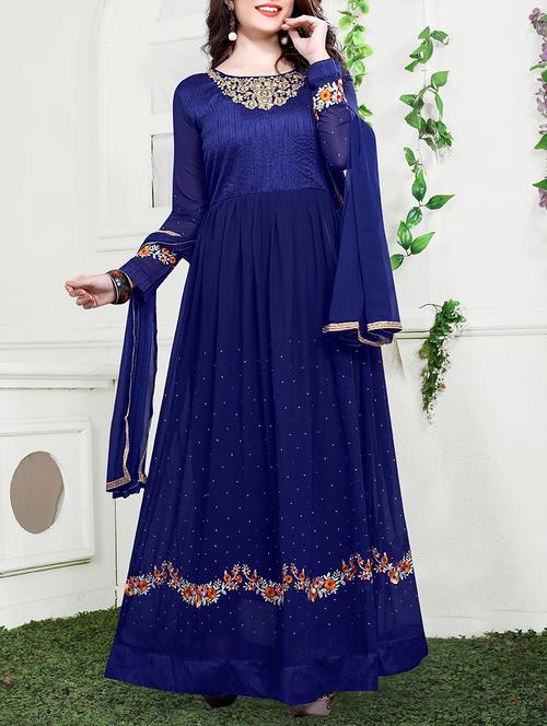 embroidered semi-stitched flared suit - 15520172 - Very Small Image - 1