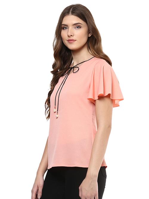 flutter sleeved tie up neck top - 15520543 - Very Small Image - 1