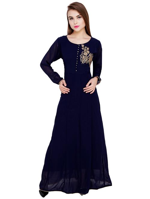 navy blue embellished fit & flare dress - 15520567 - Very Small Image - 1