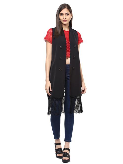 lace back fringed hem shrug - 15521019 - Very Small Image - 1