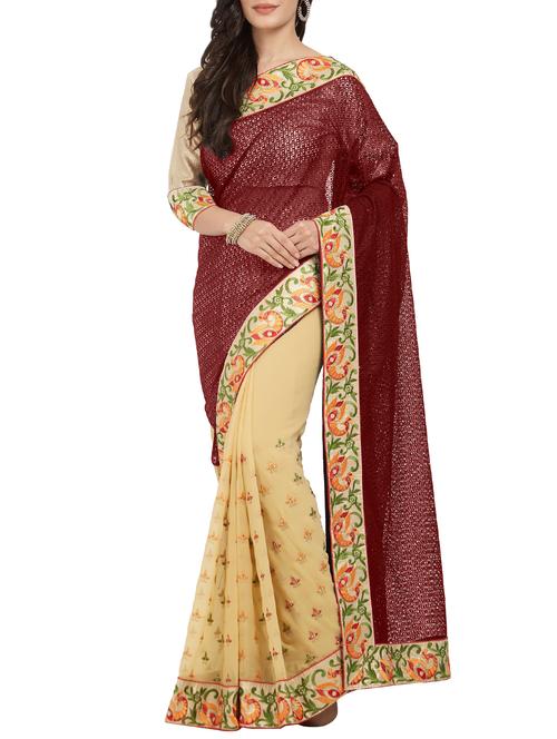 embroidered border half and half saree with blouse - 15521087 - Very Small Image - 1