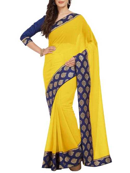 contrast jacquard border saree with blouse - 15521093 - Very Small Image - 1